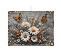 Tappetino scolapiatti con motivo floreale e farfalle, per bancone della cucina, stile vintage, grigio, assorbente, in microfibra, per cucina, 45 x 61 cm