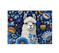 Tappetino scolapiatti con motivo floreale per bancone della cucina, elegante motivo a lama, assorbente blu e bianco, tappetino scolapiatti artistico in microfibra per decorazione della cucina, 45,7 x