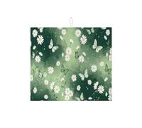Tappetino scolapiatti con motivo floreale primaverile, per bancone della cucina, con farfalla verde, assorbente, in microfibra, ispirato alla natura, per bancone della cucina, decorazione per la casa