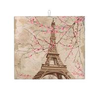 Tappetino scolapiatti con motivo floreale vintage Parigi, assorbente, per bancone della cucina, torre Eiffel, tappetino da caffè, scolapiatti con anello per appenderlo, 40,6 x 45,7 cm