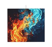Tappetino scolapiatti con motivo fuoco e acqua, super assorbente, tappetino da cucina con gancio, facile da pulire, accessori da cucina, scolapiatti per piatti, 45,7 x 40,6 cm