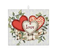 Tappetino scolapiatti con motivo geometrico a forma di cuore, assorbente, per bancone della cucina, per San Valentino, caffè, scolapiatti con anello per appenderlo, 40,6 x 45,7 cm