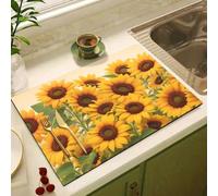 Tappetino scolapiatti con motivo girasole, tappetino assorbente per piano di lavoro della cucina, tappetino antiscivolo per scolapiatti e lavello decorativo (40 x 50 cm)