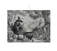 Tappetino scolapiatti con motivo strega di Halloween, vintage, nero e bianco, assorbente, tappetino scolapiatti in microfibra medievale per bancone della cucina, 45,7 x 61 cm