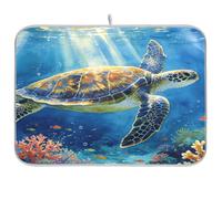 Tappetino scolapiatti con motivo tartaruga oceanica, per bancone della cucina, 40,6 x 45,7 cm, assorbente, scolapiatti in legno floreale
