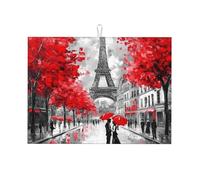 Tappetino scolapiatti con motivo Torre Eiffel e pittura a olio, assorbente, per bancone della cucina, stile vintage Parigi, tappetino da caffè, protezione scolapiatti con anello per appenderlo, 45,7 x