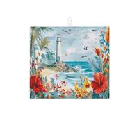 Tappetino scolapiatti con motivo tropicale a forma di faro, per bancone della cucina, assorbente floreale, tappetino in microfibra estivo per cucina, bar, 40,6 x 45,7 cm