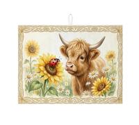 Tappetino scolapiatti con mucca girasole per bancone della cucina, tappetino assorbente scolapiatti rustico in microfibra floreale primaverile per decorazione bancone della cucina, 45,7 x 61 cm