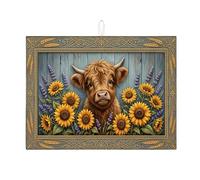 Tappetino scolapiatti con mucca girasole per bancone della cucina, tappetino assorbente scolapiatti rustico in microfibra floreale primaverile per decorazione bancone della cucina, 45,7 x 61 cm