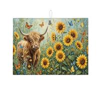 Tappetino scolapiatti con mucca girasole per bancone della cucina, tappetino assorbente vintage, tappetino scolapiatti rustico in microfibra per protezione bar 45,7 x 61 cm