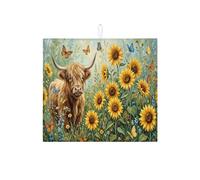 Tappetino scolapiatti con mucca girasole per bancone della cucina, tappetino assorbente vintage, tappetino scolapiatti rustico in microfibra per protezione bar 40,6 x 45,7 cm