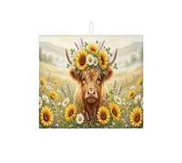 Tappetino scolapiatti con mucca girasole per cucina, tappetino assorbente rustico floreale, tappetino scolapiatti in microfibra primaverile per protezione bancone della cucina, 40,6 x 45,7 cm