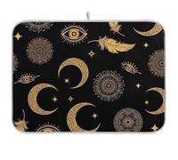Tappetino scolapiatti con occhi di luna dorata, colore nero, reversibile, per bancone della cucina, decorazione per la casa, 45,7 x 40,6 cm