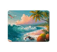 Tappetino scolapiatti con onde tropicali per cucina, scena vintage sulla spiaggia, tappetino in gomma assorbente, tappetino estivo in pelle PU per bar 45,7 x 61 cm