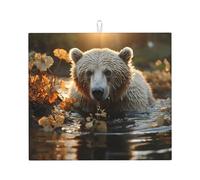 Tappetino scolapiatti con orso che attraversa il fiume per bancone della cucina, 45,7 x 40,6 cm, in microfibra super assorbente, tappetino scolapiatti antiscivolo, tappetino extra large per