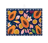 Tappetino scolapiatti con papaya tropicale, per bancone della cucina, tappetino assorbente per scolapiatti con motivo floreale blu, tappetino in microfibra esotico estivo per bar, 45 x 61 cm