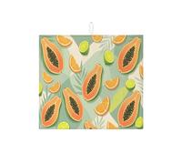 Tappetino scolapiatti con papaya tropicale per bancone della cucina, tappetino assorbente per scolapiatti verde arancione brillante, tappetino scolapiatti estivo in microfibra, motivo floreale, 40,6 x