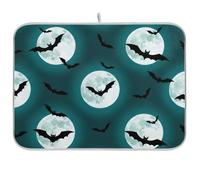 Tappetino scolapiatti con pipistrelli neri, luna, foglia di tè, tappetino scolapiatti per piano di lavoro della cucina, decorazione 45,7 x 40,6 cm