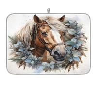 Tappetino scolapiatti con pittura artistica di cavallo in ghirlanda blu, tappetino assorbente per scolapiatti per bancone della cucina, macchina da caffè, lavello scolapiatti in marmo piano di lavoro
