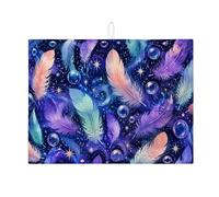 Tappetino scolapiatti con piume e bolle per bancone della cucina, tappetino assorbente in piuma viola, tappetino scolapiatti in microfibra bohémien celeste 45,7 x 61 cm