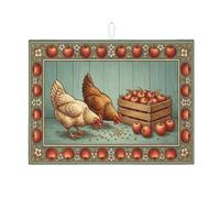 Tappetino scolapiatti con polli della fattoria, per bancone della cucina, tappetino scolapiatti assorbente per frutta rustica, tappetino scolapiatti vintage in microfibra per decorazione autunnale, 45