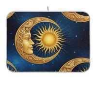 Tappetino scolapiatti con profilo a mezzaluna dorata, tappetino blu da bar, assorbente, tappetino scolapiatti da cucina, 40,6 x 45,7 cm