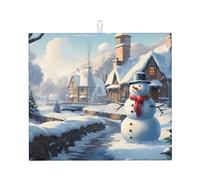 Tappetino scolapiatti con pupazzo di neve su un lato, design in microfibra, assorbente e versatile, essenziale per la cucina, 46 x 41 cm