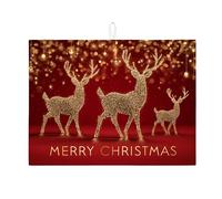 Tappetino scolapiatti con renna natalizia per cucina, con cervo glitterato rosso, assorbente, tappetino scolapiatti scintillante per le vacanze, tappetino per asciugare il bancone del bar, 45,7 x 61