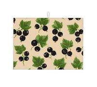 Tappetino scolapiatti con ribes nero, assorbente, per bancone della cucina, con foglie verdi, tappetino da caffè, scolapiatti con anello per appenderlo, 45,7 x 61 cm