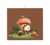 Tappetino scolapiatti con riccio e funghi per bancone della cucina, 45,7 x 40,6 cm, in microfibra super assorbente, tappetino scolapiatti antiscivolo, tappetino extra large per scolapiatti da cucina