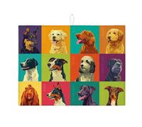 Tappetino scolapiatti con ritratti di cani colorati per bancone della cucina, divertente opera d'arte con animali, tappetino scolapiatti assorbente, tappetino in microfibra per asciugatura bar 45,7 x