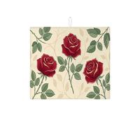 Tappetino scolapiatti con rose per bancone della cucina, tappetino assorbente per scolapiatti rosso, tappetino scolapiatti in microfibra floreale vintage per protezione bar 40,6 x 45,7 cm