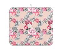 Tappetino scolapiatti con rose rosa grigie ad acquerello, ultra assorbente, grande, a prova di calore, decorativo, per bancone della cucina, 45,7 x 61 cm