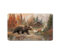 Tappetino scolapiatti con scena autunnale della foresta per bancone della cucina, tappetino scolapiatti in gomma assorbente con orso rustico e volpe, tappetino scolapiatti in pelle PU per bancone