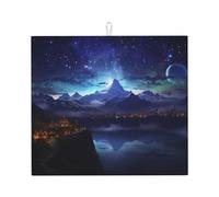 Tappetino scolapiatti con scena notturna fantasy, super assorbente, tappetino da cucina con gancio, facile da pulire, accessori da cucina, scolapiatti per piatti, 45,7 x 40,6 cm