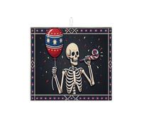 Tappetino scolapiatti con scheletro, per bancone della cucina, assorbente rosso e blu, tappetino scolapiatti in microfibra per Halloween, per cucina, bar, 40,6 x 45,7 cm