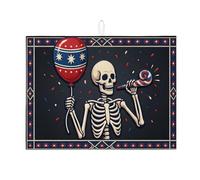 Tappetino scolapiatti con scheletro, per bancone della cucina, assorbente rosso e blu, tappetino scolapiatti in microfibra per Halloween, per cucina, bar, 45,7 x 61 cm