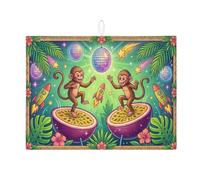 Tappetino scolapiatti con scimmia tropicale per bancone della cucina, tappetino assorbente colorato e divertente, tappetino in microfibra Summer Vibe per proteggere bar, 45,7 x 61 cm