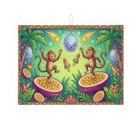 Tappetino scolapiatti con scimmia tropicale per bancone della cucina, verde brillante, assorbente, tappetino scolapiatti in microfibra, divertente tappetino per asciugare i piatti del bancone della