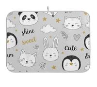 Tappetino scolapiatti con simpatico animale panda volpe gatto grigio caffè bar mat assorbente scolapiatti tappetino cucina piano di lavoro tappetino 40,6 x 45,7 cm