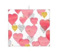 Tappetino scolapiatti con stampa a forma di cuore rosa dorato per cucina, assorbente, riutilizzabile, per lavello, utensili da tavolo