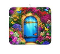 Tappetino scolapiatti con stampa animalier personalizzata, ad asciugatura rapida, grande tappetino per asciugare piatti da cucina, tappetino da bancone blu vibrante porta fiori colorati 45,7 x 61 cm