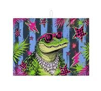 Tappetino scolapiatti con stampa animalier verde per bancone della cucina, tappetino scolapiatti assorbente, in microfibra, stile funky retrò, 45,7 x 61 cm