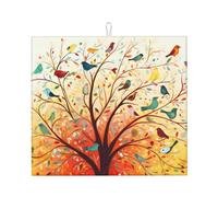 Tappetino scolapiatti con stampa di alberi da giardino e uccelli, per bancone della cucina, 40,6 x 45,7 cm, in microfibra, assorbente, ad asciugatura rapida, tappetino scolapiatti con anello per