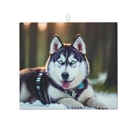 Tappetino scolapiatti con stampa di cane Husky, per cucina, assorbente, riutilizzabile, lavabile con antiscivolo