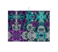 Tappetino scolapiatti con stampa di fiori viola e verde acqua per cucina, tappetino scolapiatti in microfibra, protezione assorbente per piano di lavoro