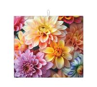 Tappetino scolapiatti con stampa di rugiada con bellissimi fiori, 40,6 x 45,7 cm, in microfibra, assorbente, ad asciugatura rapida, scolapiatti con anello per appenderlo, tappetino scolapiatti