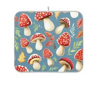 Tappetino scolapiatti con stampa floreale divertente ad asciugatura rapida, grande protezione dal calore per piano di lavoro della cucina, tappetino funghi foglie grigio blu 45,7 x 61 cm