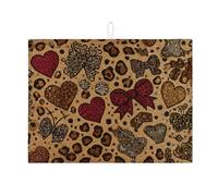 Tappetino scolapiatti con stampa leopardata per bancone della cucina, con cuore glitterato e fiocco, tappetino assorbente per scolapiatti divertente, in microfibra, per bancone della cucina, 45,7 x 61