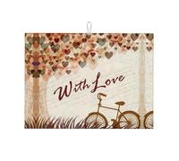 Tappetino scolapiatti con stampa romantica con bicicletta sotto il cuore, tappetino assorbente per cucina, tappetino antiscivolo, 45,7 x 61 cm
